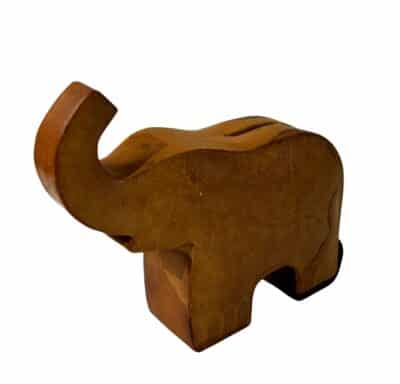 Vintage French Leather Elephant Bank