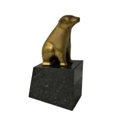 Vintage Brass Bear On Marble Base