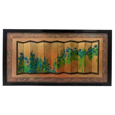 Floral Gold Leaf Screen with Blue Irises Original Art