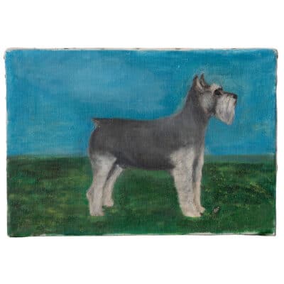 Vintage Hand Painted Oil on Canvas of Schnauzer