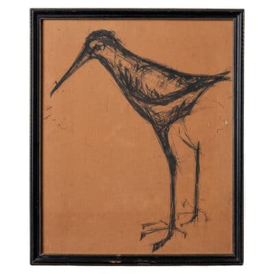 Vintage Charcoal and Ink Drawing Study of a Shorebird