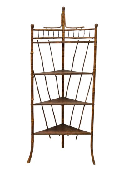 Vintage English Burnt Bamboo Corner Shelf