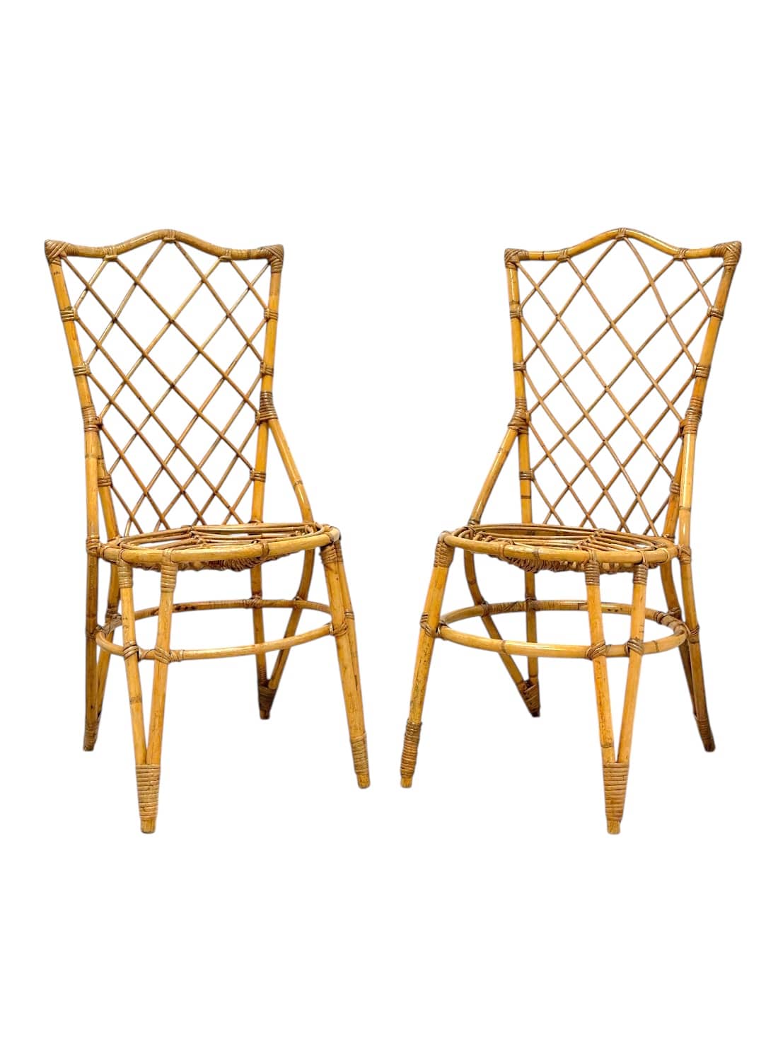 Pair of Vintage Italian Bamboo and Rattan Chairs
