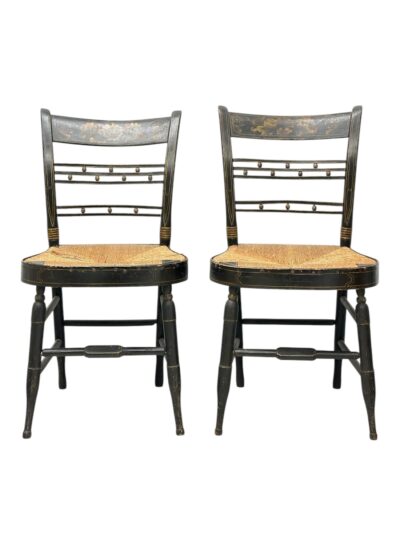 Pair of Antique Painted Black Side Chairs