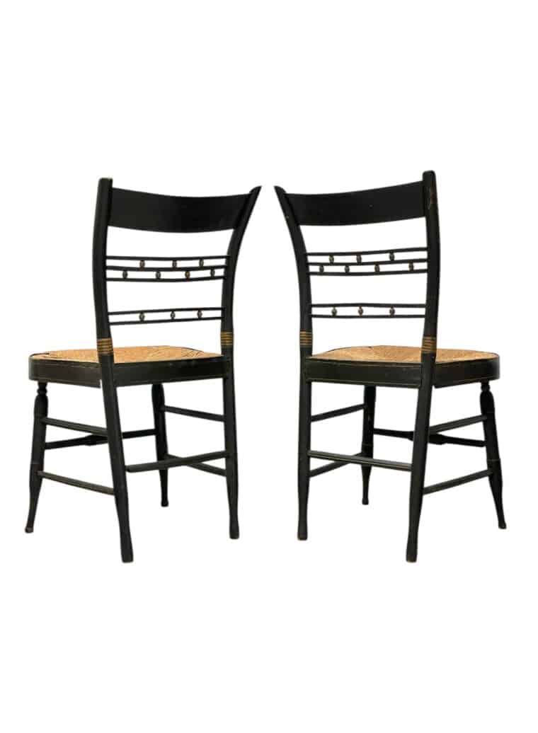 Pair of Antique Painted Black Side Chairs - Image 2