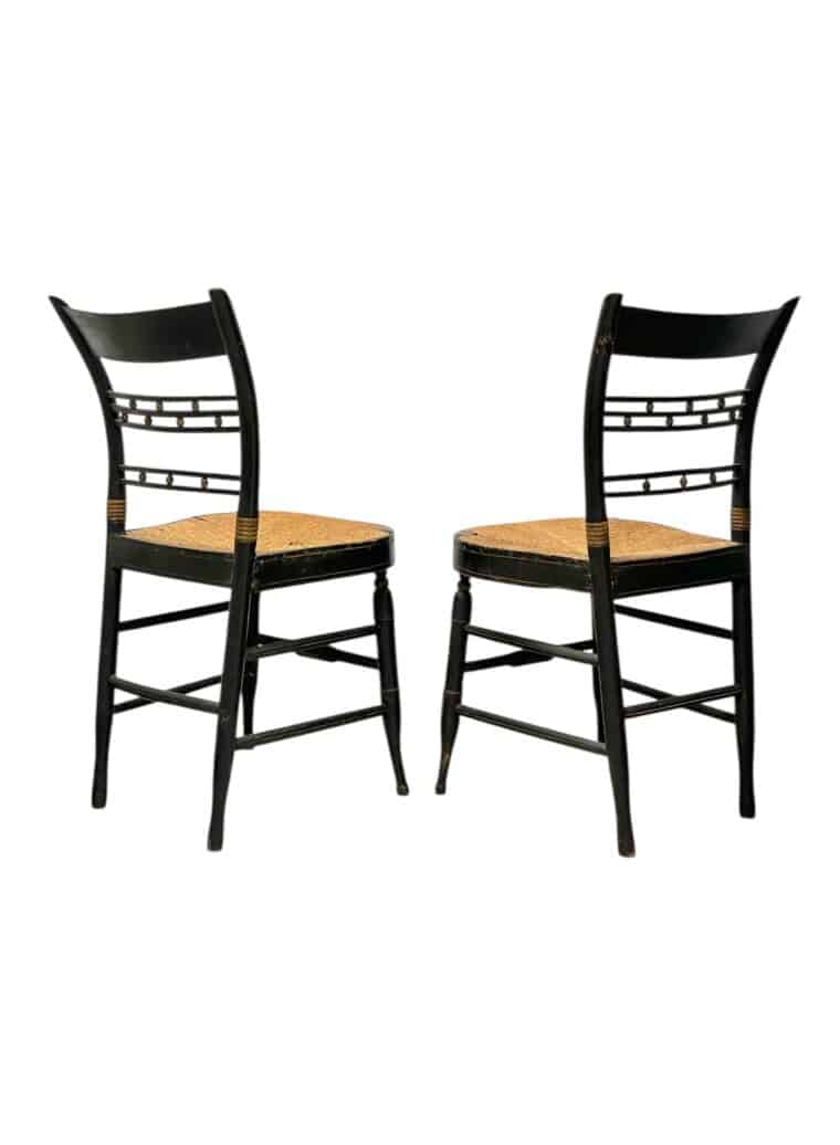 Pair of Antique Painted Black Side Chairs - Image 4