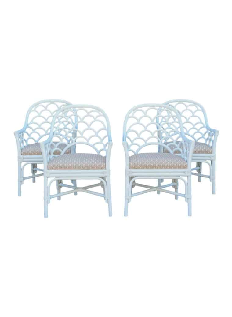 Set of 4 Vintage White Rattan Dining Chairs - Image 2