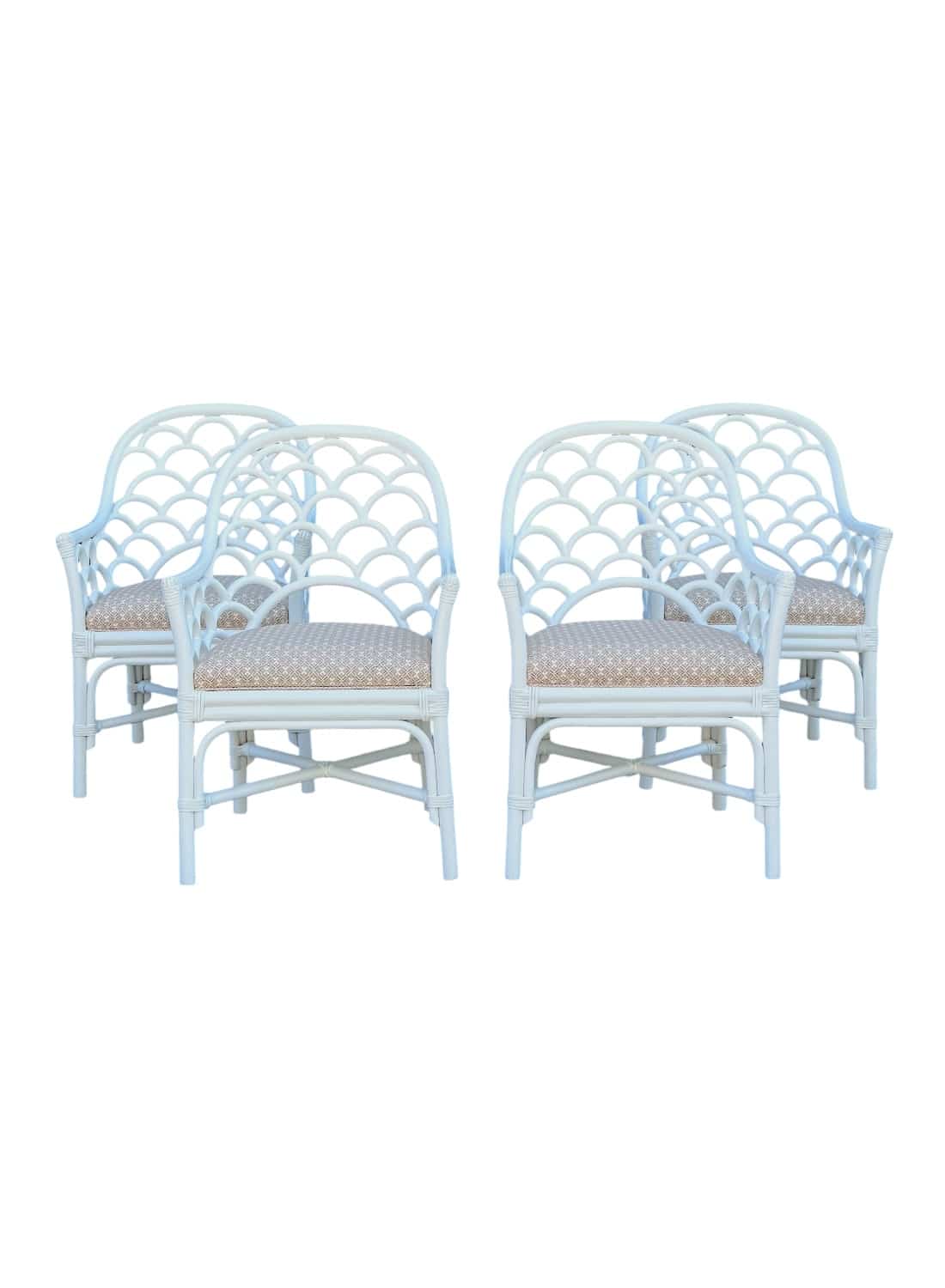 Set of 4 Vintage White Rattan Dining Chairs - Image 2