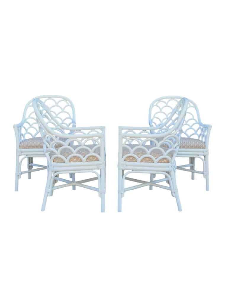 Set of 4 Vintage White Rattan Dining Chairs - Image 3