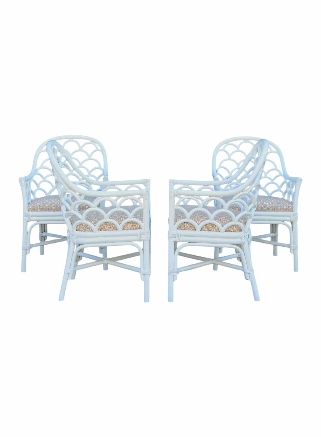 Set of 4 Vintage White Rattan Dining Chairs - Image 3