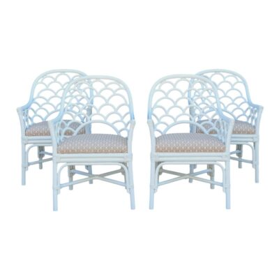 Set of 4 Vintage White Rattan Dining Chairs