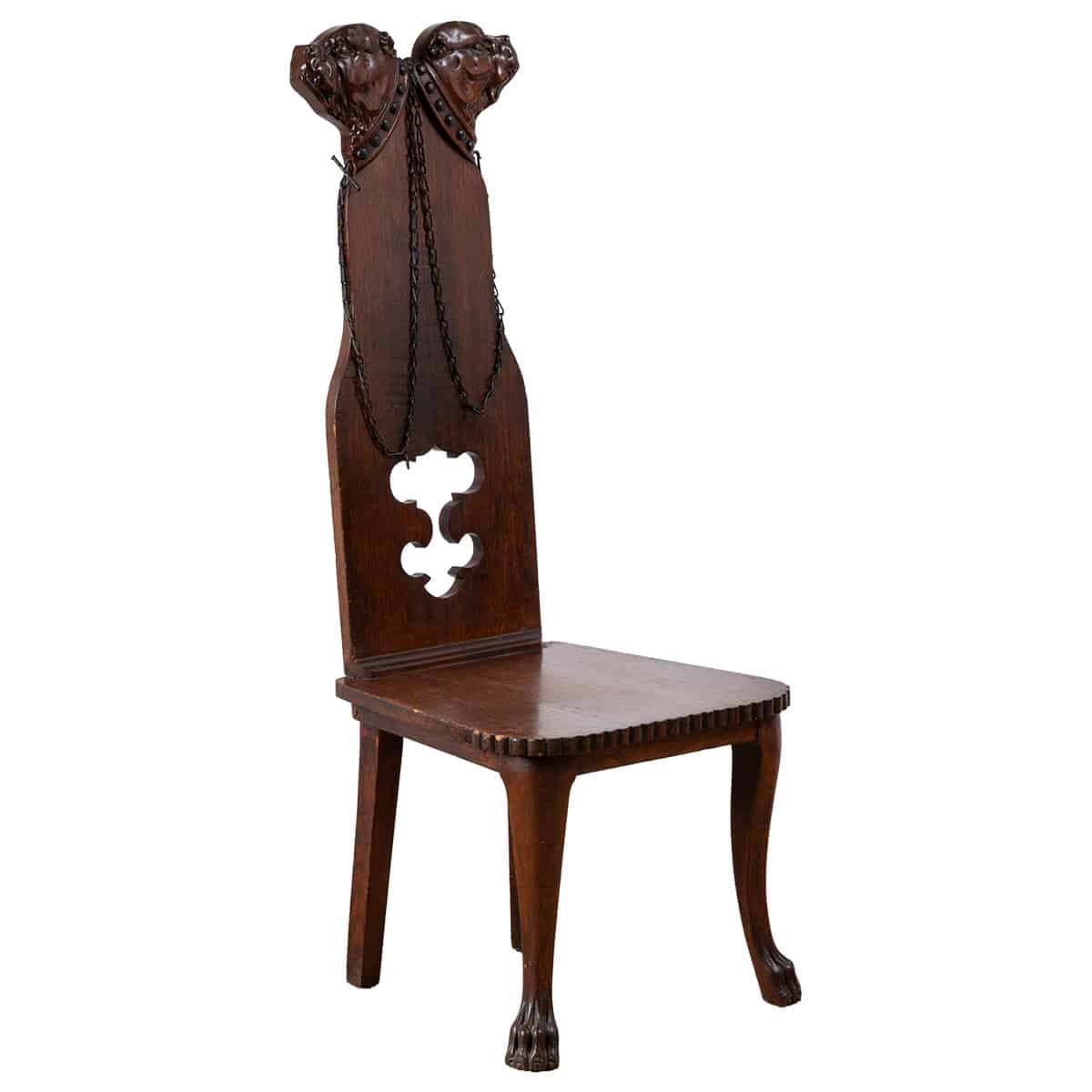 Antique Sgabello Chair with Ornate Double Dog Head