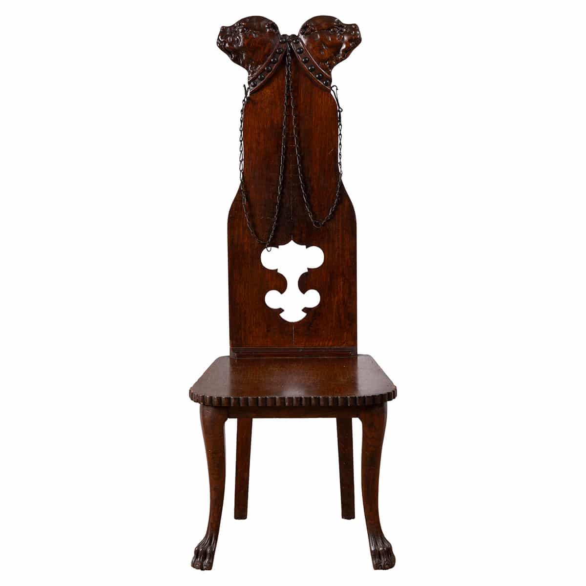 Antique Sgabello Chair with Ornate Double Dog Head - Image 2