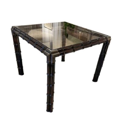 Vintage Black Lacquered Faux Bamboo Game Table
