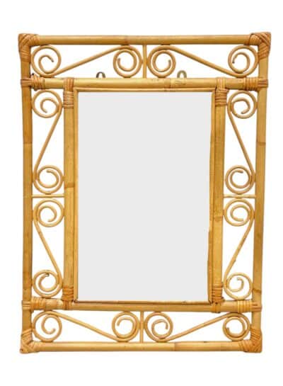 Vintage Mid-Century Rattan Swirl Mirror