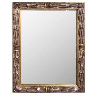 Vintage Italian Antiqued Gold and Silver Leaf Carved Mirror