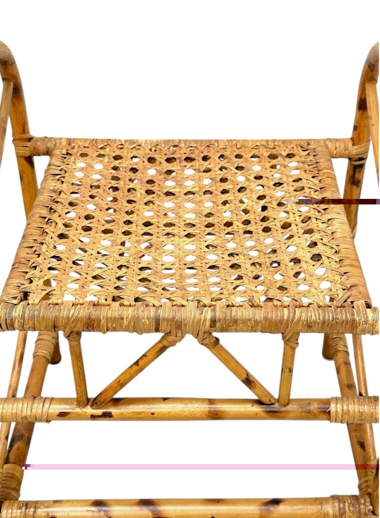 Vintage Burnt Bamboo and Rattan Stool - Image 8