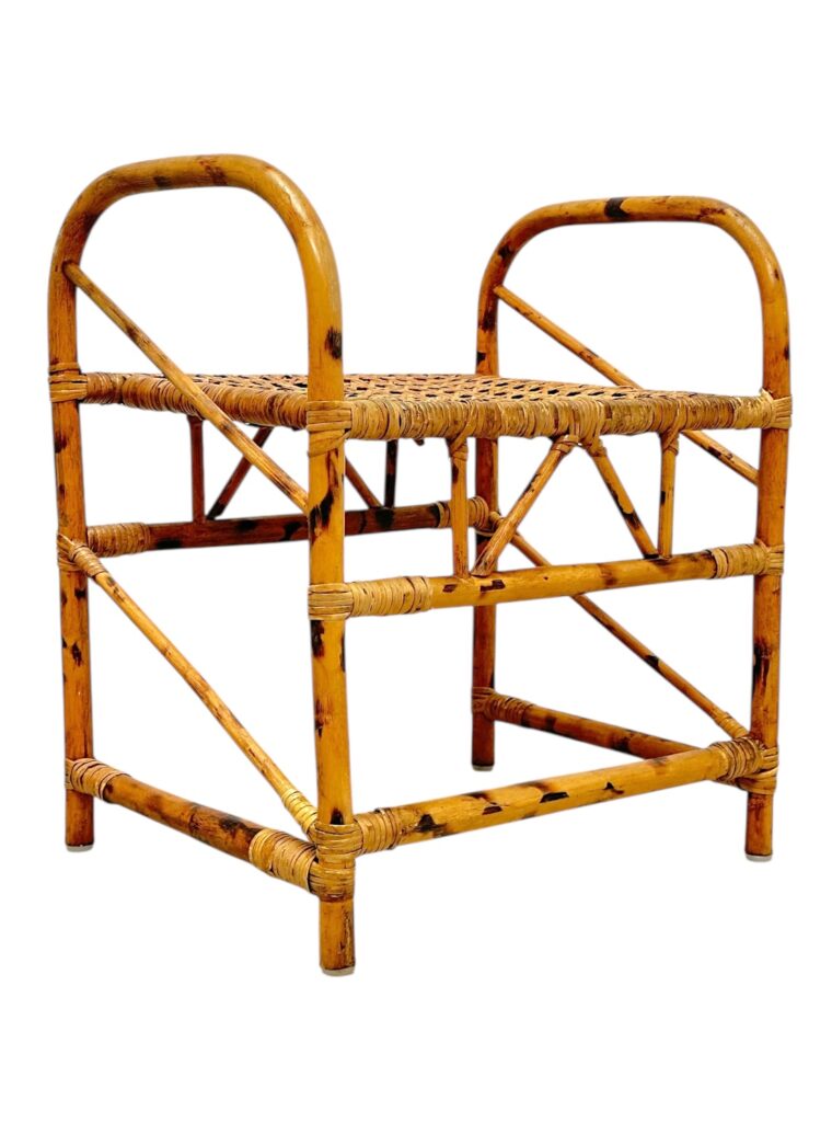 Vintage Burnt Bamboo and Rattan Stool - Image 3
