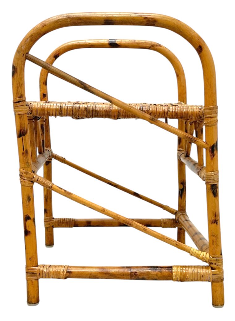Vintage Burnt Bamboo and Rattan Stool - Image 7