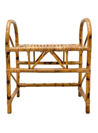 Vintage Burnt Bamboo and Rattan Stool