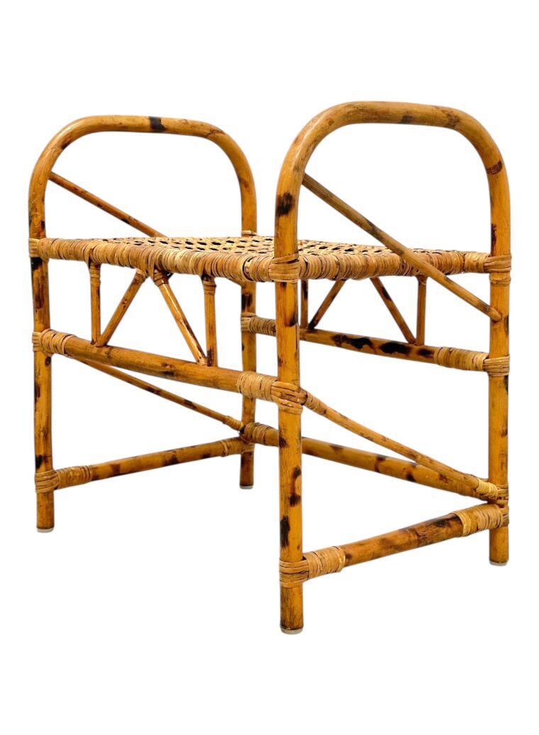 Vintage Burnt Bamboo and Rattan Stool - Image 4
