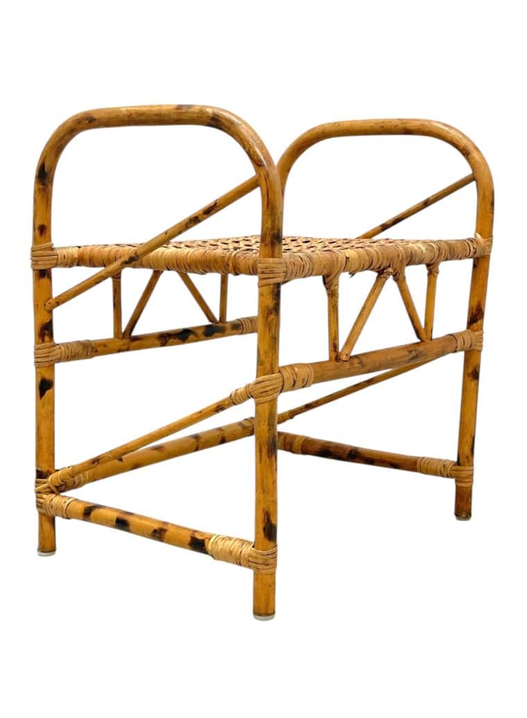 Vintage Burnt Bamboo and Rattan Stool - Image 5