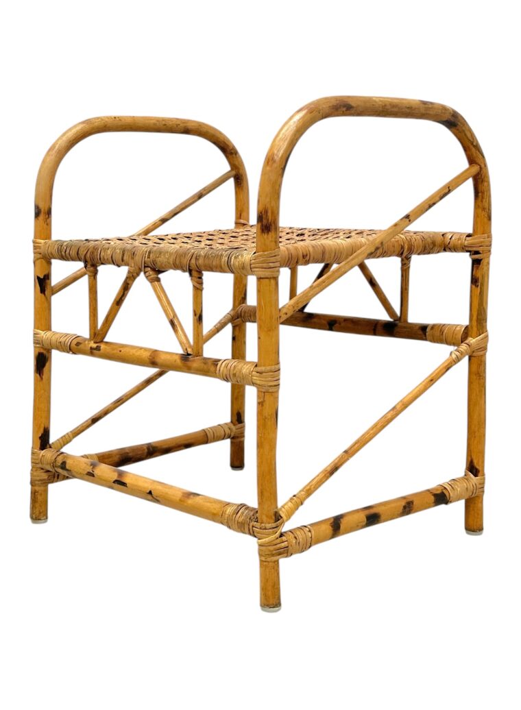 Vintage Burnt Bamboo and Rattan Stool - Image 6