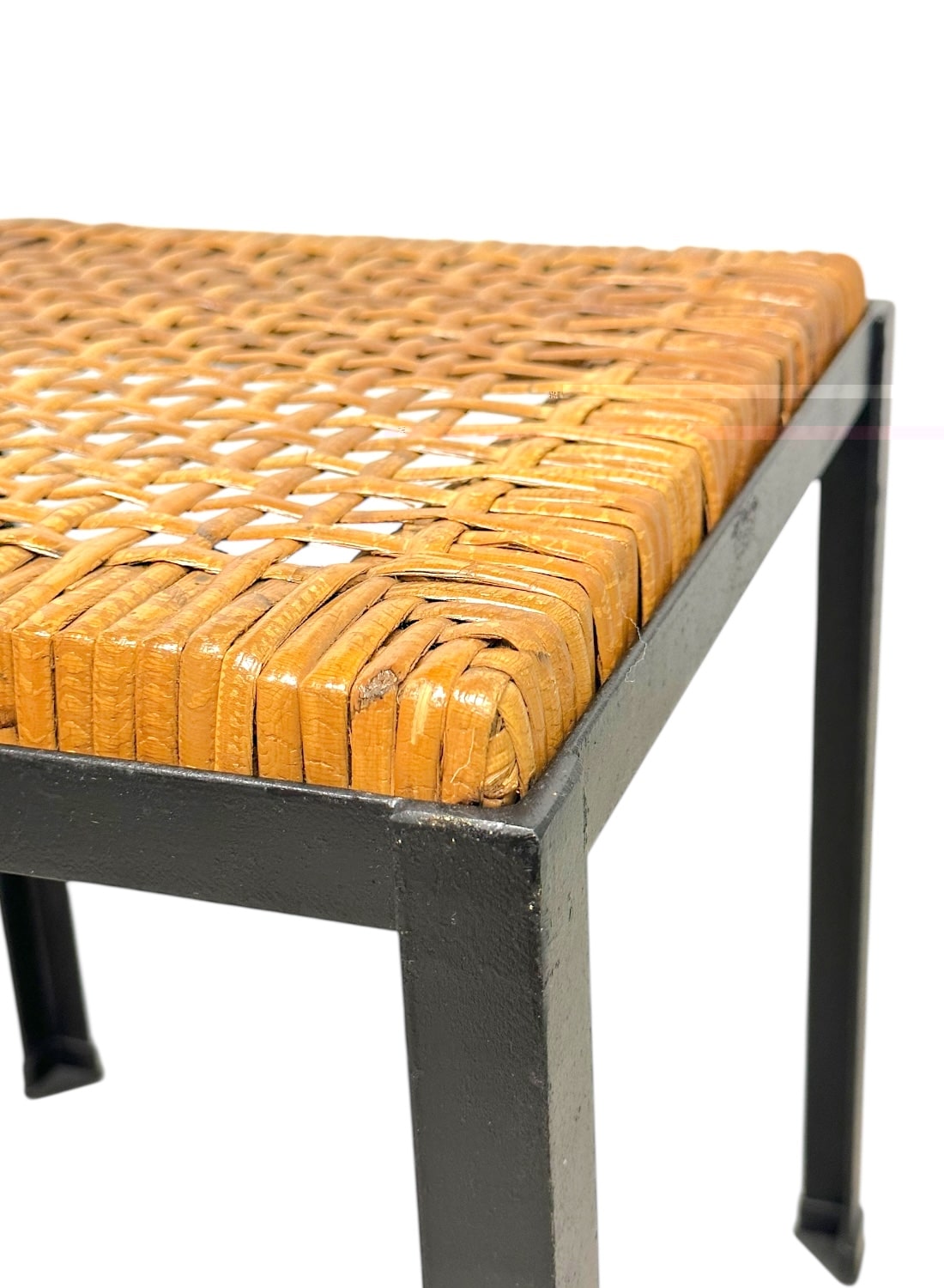 Pair of Vintage Metal and Rattan Stools - Image 2