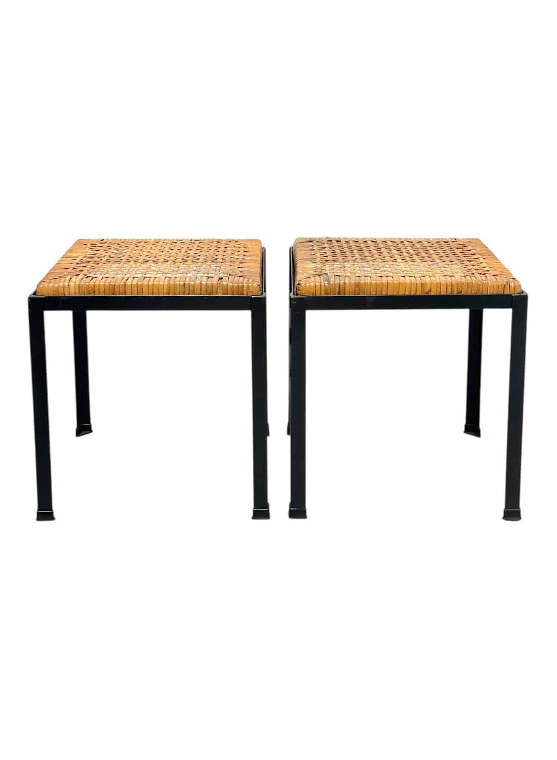 Pair of Vintage Metal and Rattan Stools - Image 6