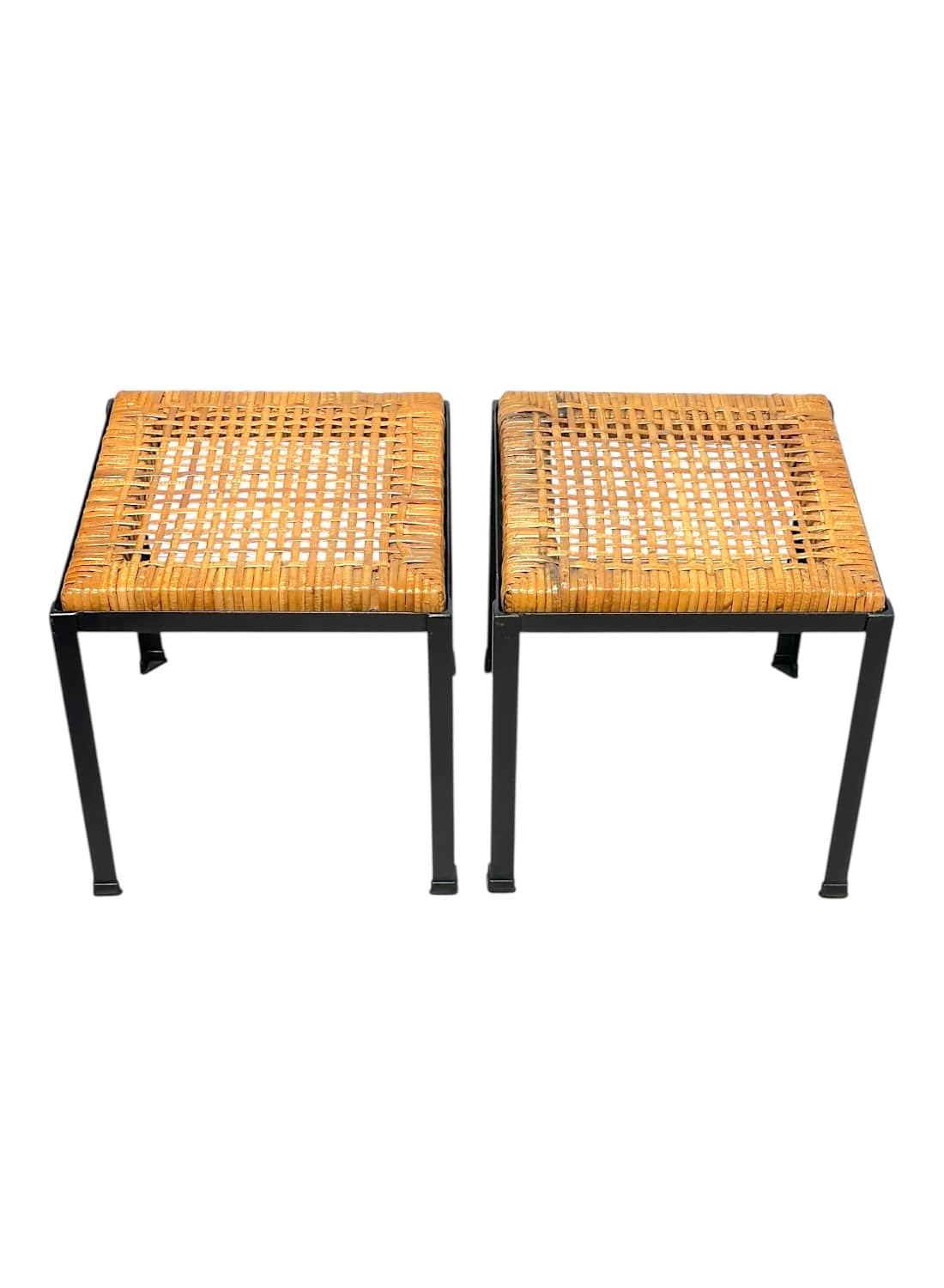 Pair of Vintage Metal and Rattan Stools - Image 7