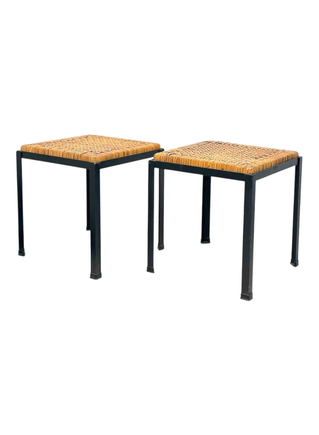 Pair of Vintage Metal and Rattan Stools