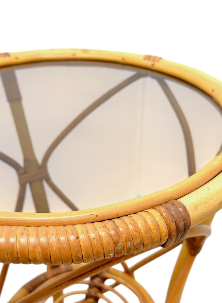 Vintage Italian Round Rattan Side Table - Image 2