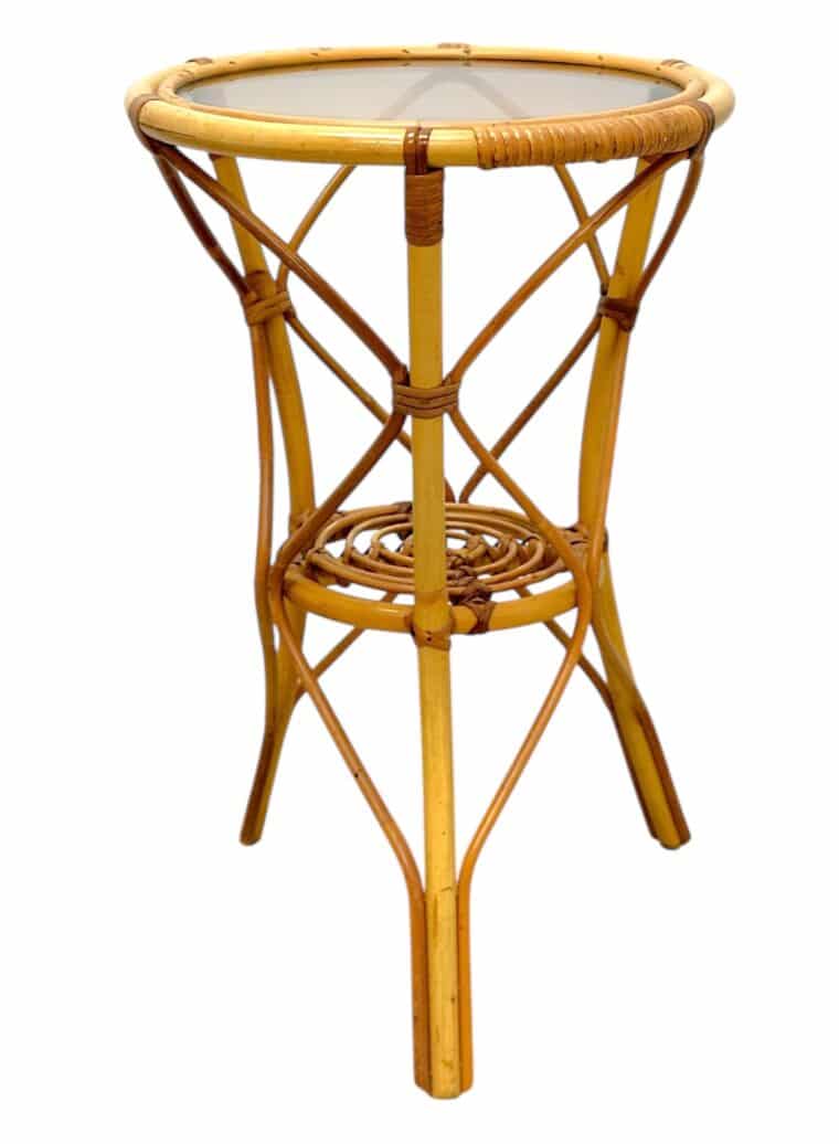 Vintage Italian Round Rattan Side Table - Image 4