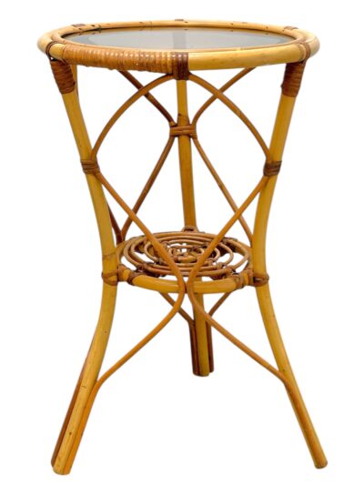 Vintage Italian Round Rattan Side Table