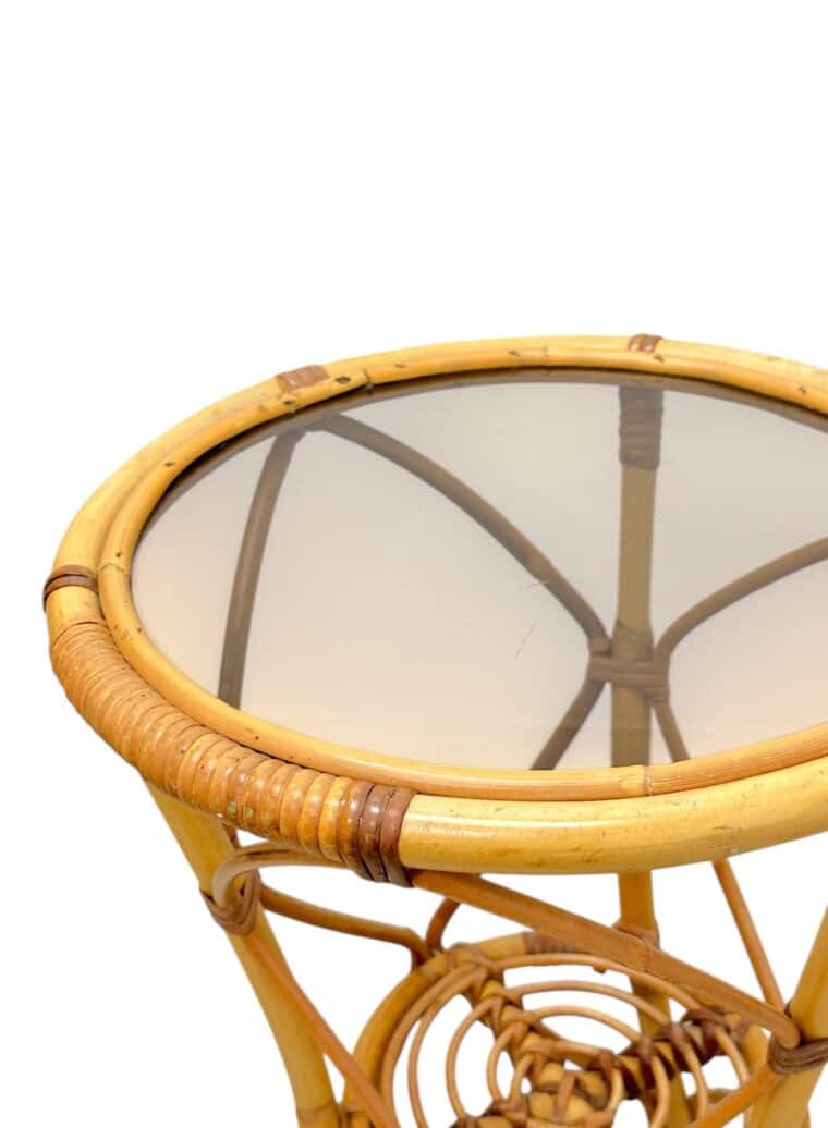 Vintage Italian Round Rattan Side Table - Image 5