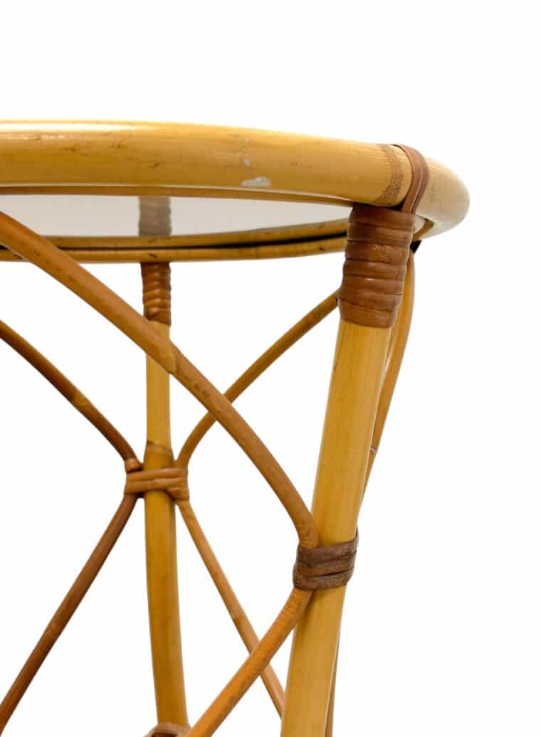 Vintage Italian Round Rattan Side Table - Image 7