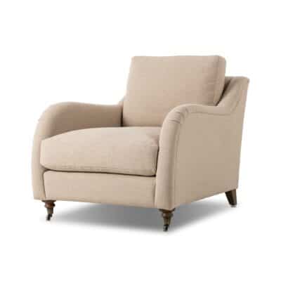 Taupe English Style Rolled Arm Chair with Casters