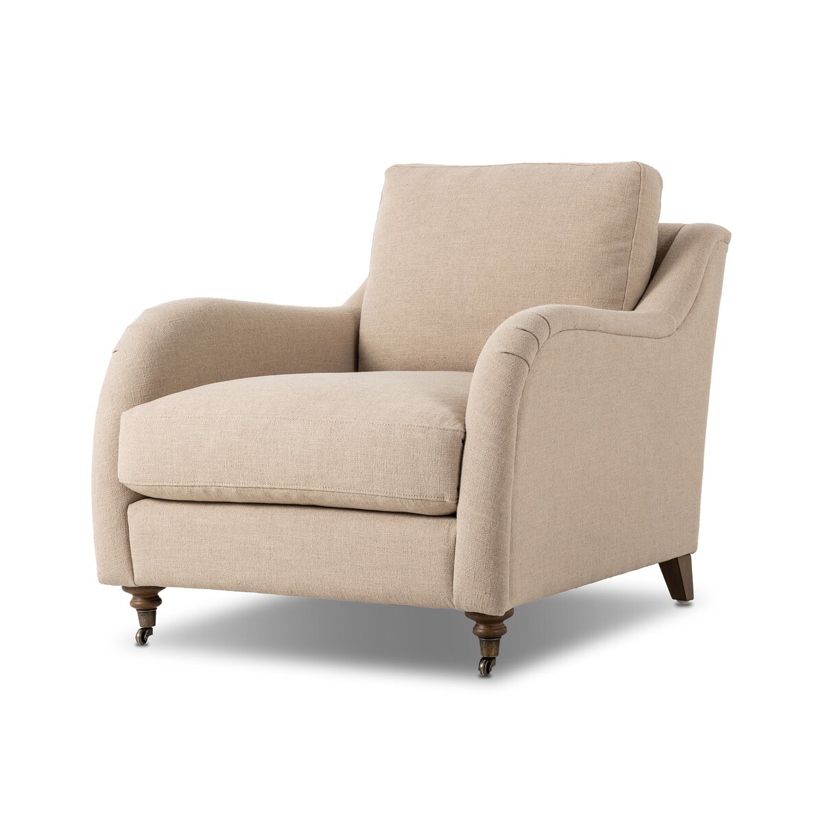 Taupe English Style Rolled Arm Chair with Casters