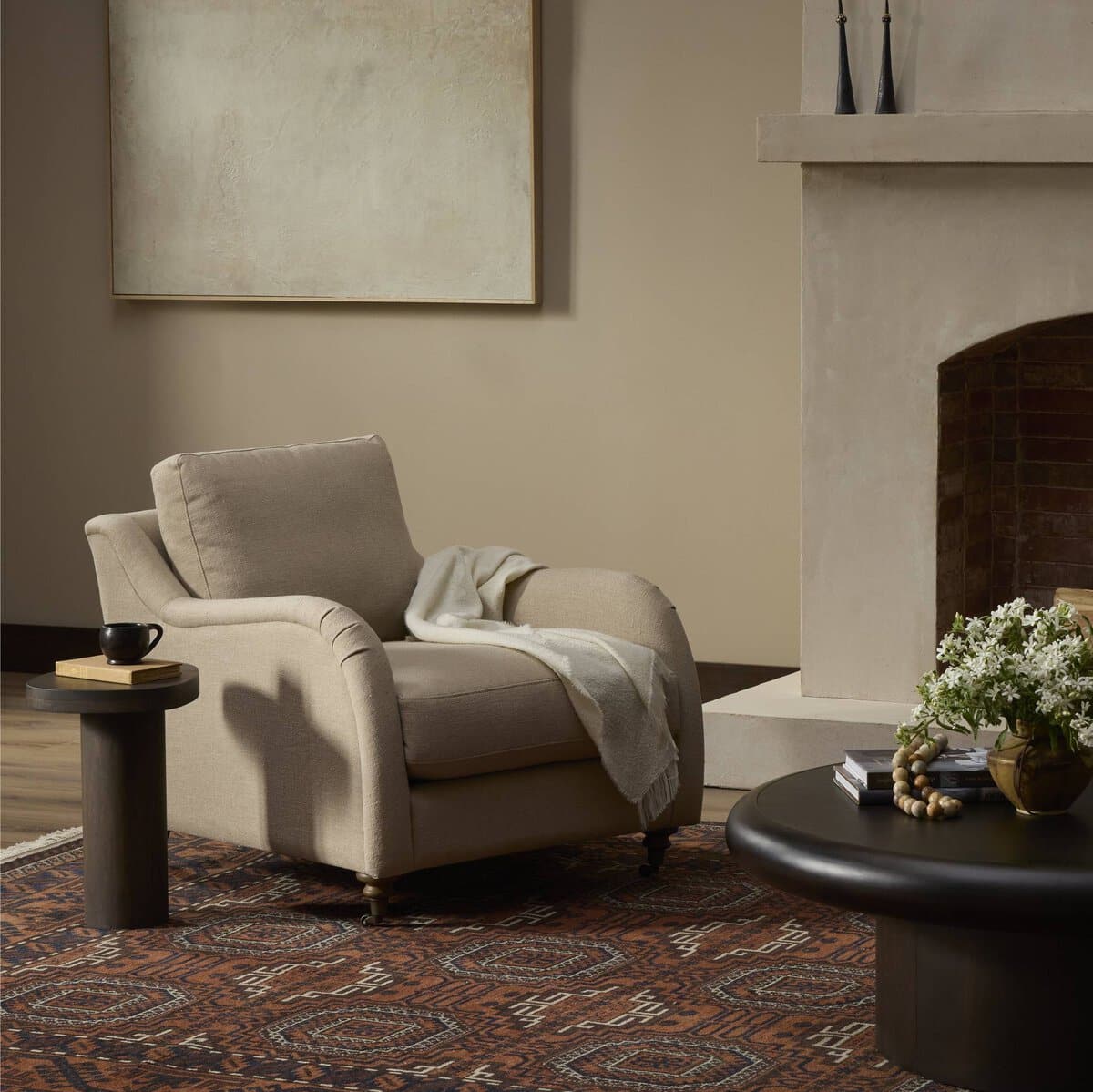 Taupe English Style Rolled Arm Chair with Casters - Image 4