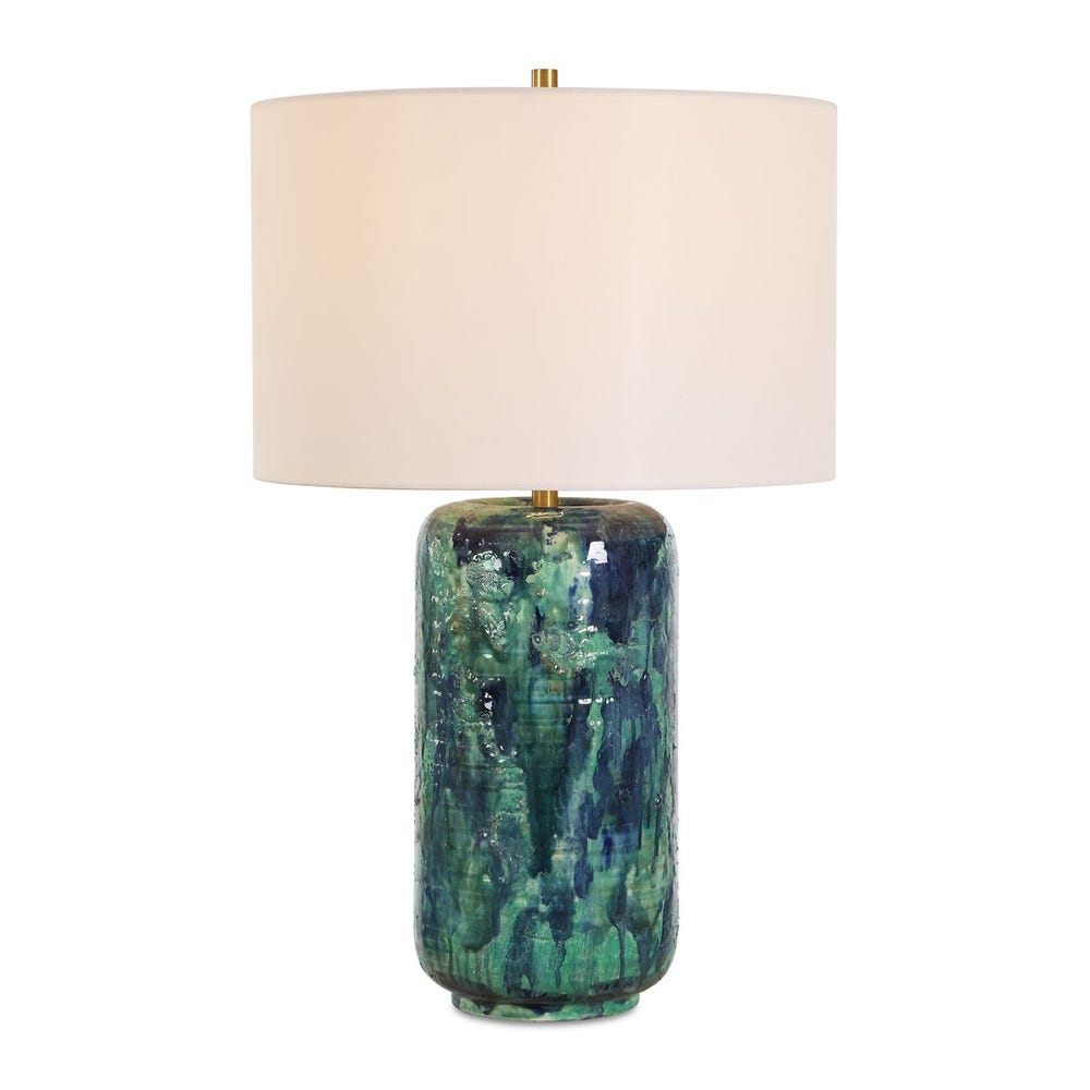 Turquoise and Blue Drip Ceramic Table Lamp - Image 2