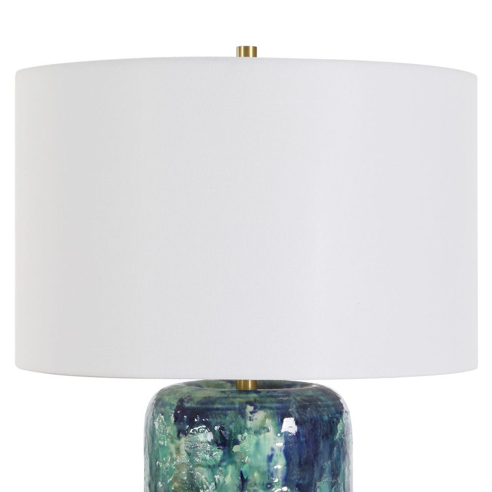 Turquoise and Blue Drip Ceramic Table Lamp - Image 3