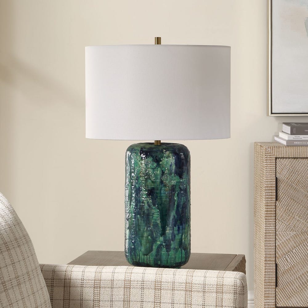 Turquoise and Blue Drip Ceramic Table Lamp - Image 5