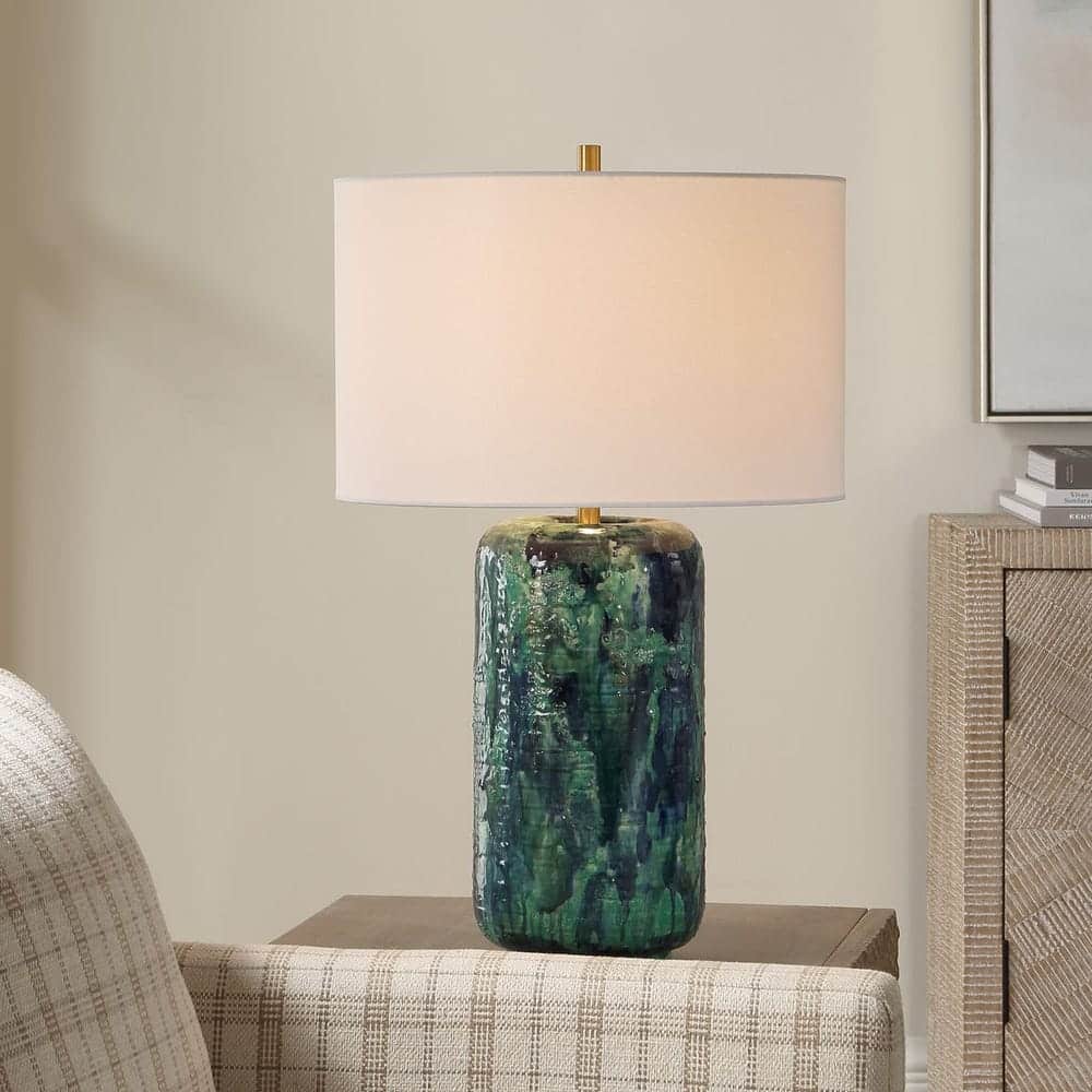 Turquoise and Blue Drip Ceramic Table Lamp - Image 6