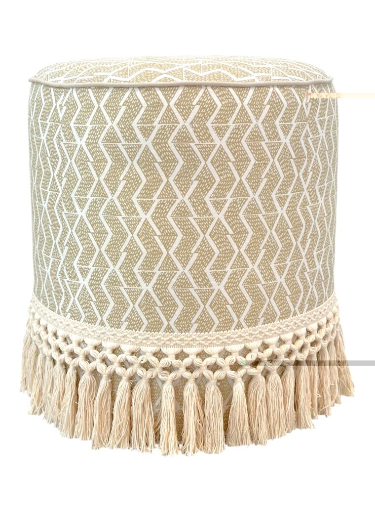 Suede Drum Ottoman with Fringe - Image 2