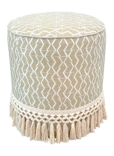 Suede Drum Ottoman with Fringe