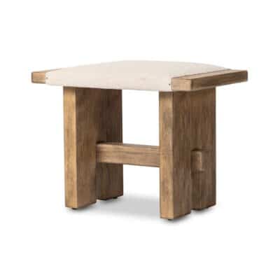 Oak and Cream Upholstered Rustic Wood Stool