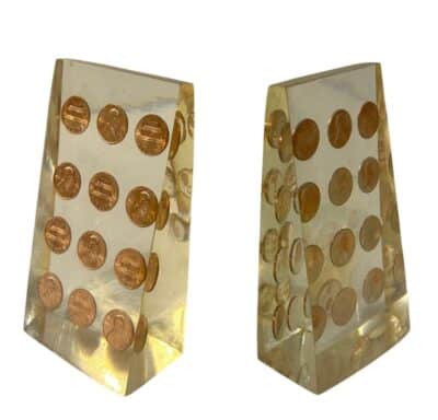 Pair of Vintage Acrylic Penny Bookends