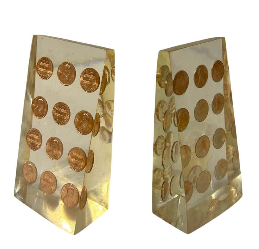 Pair of Vintage Acrylic Penny Bookends