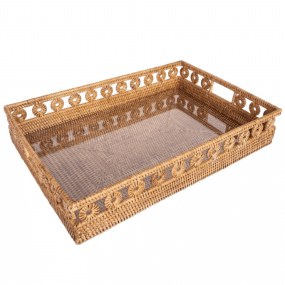 Rattan Rectangular Tray with Cutout Handles
