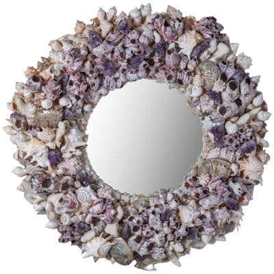 Round Shell Mirror with Amethyst Accents